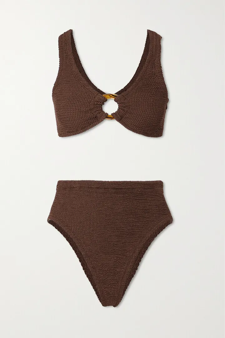 Hunza G - + Net Sustain Nadine Embellished Seersucker Bikini - Brown