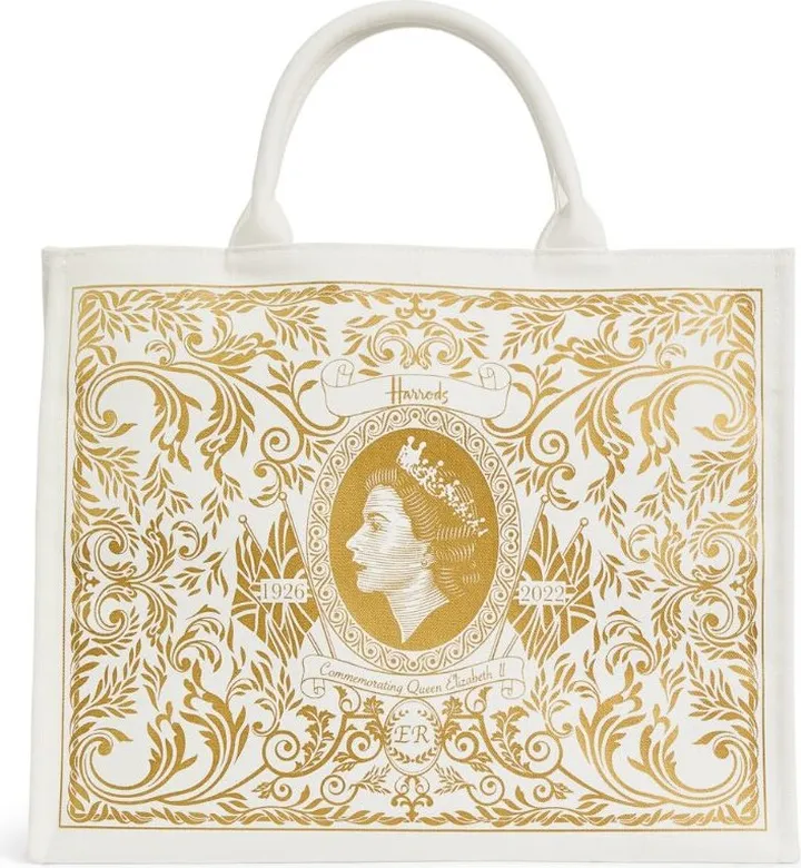 Harrods Large Cotton Elizabeth Ii Commemorative Tote Bag