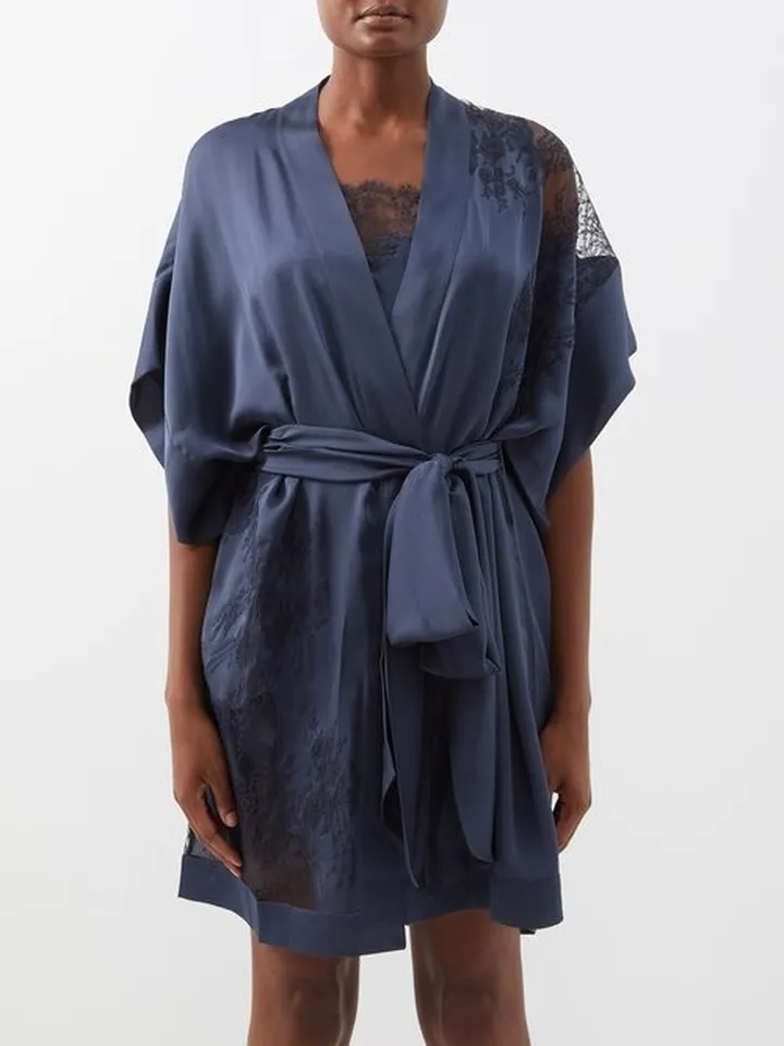 Lace-trimmed Silk-satin Robe