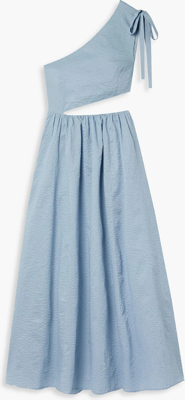 Alberobello one-shoulder cutout cotton-seersucker midi dress