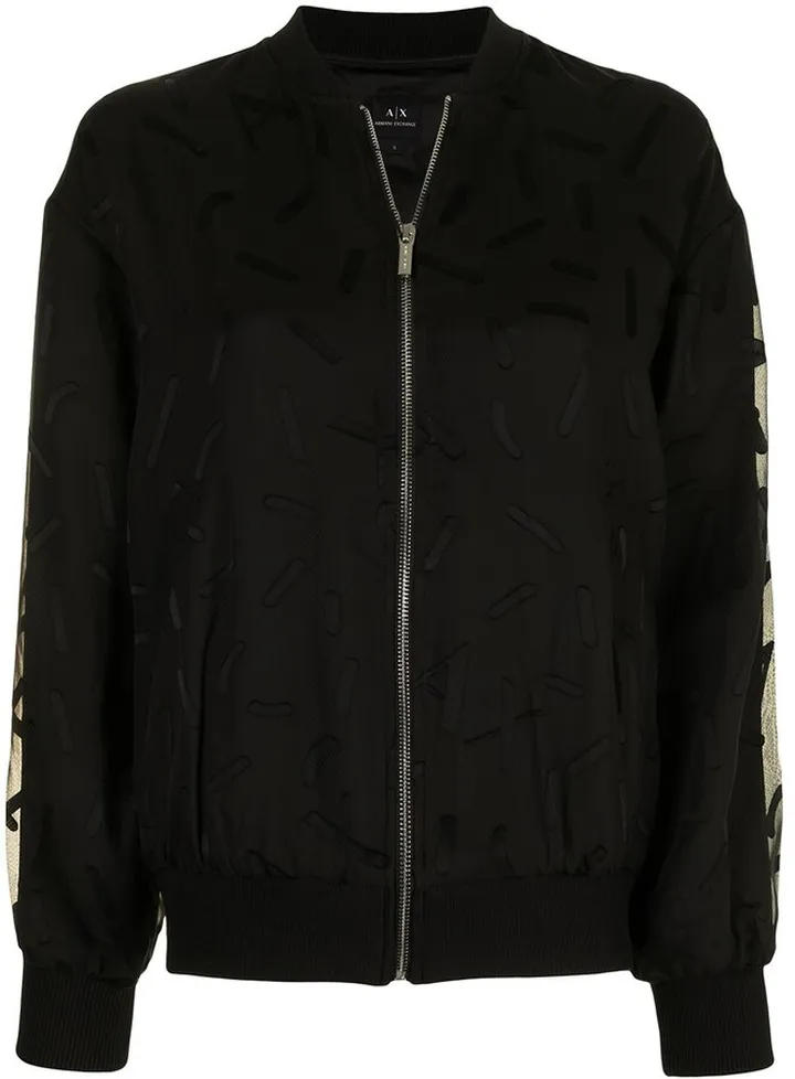 Embroidered Sheer-Overlay Bomber Jacket