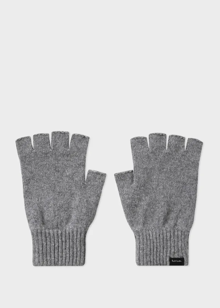 Grey Cashmere-Blend Fingerless Gloves
