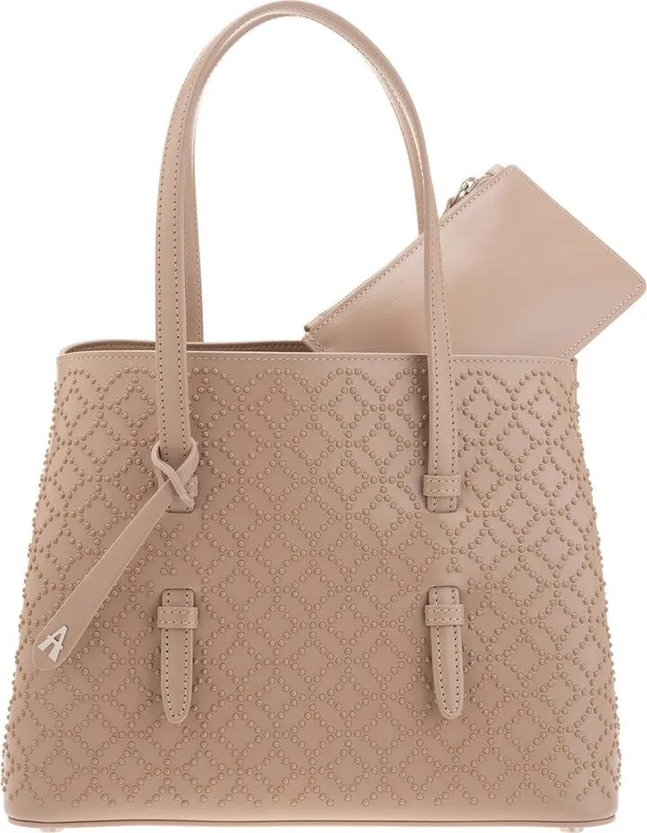Medium Pinkish Beige Shopping Bag With Geometric Pattern Of Micro Studs