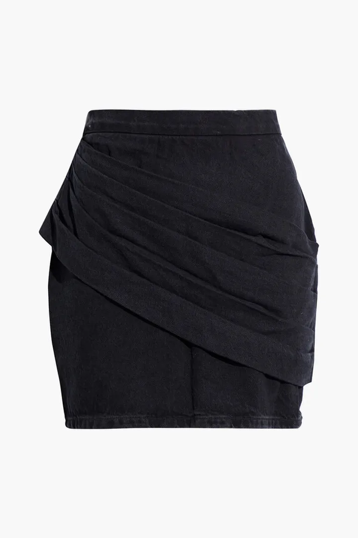 Massai pleated draped denim mini skirt