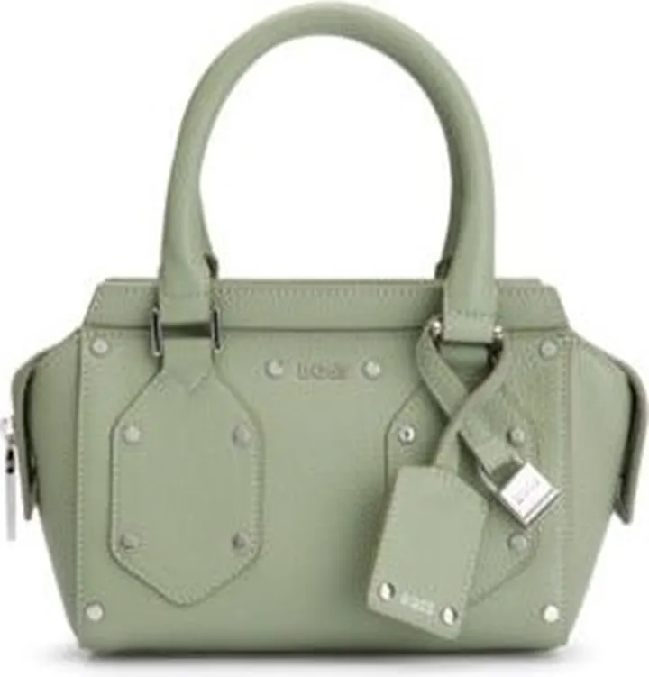 Grained-leather mini tote bag with padlock and tag
