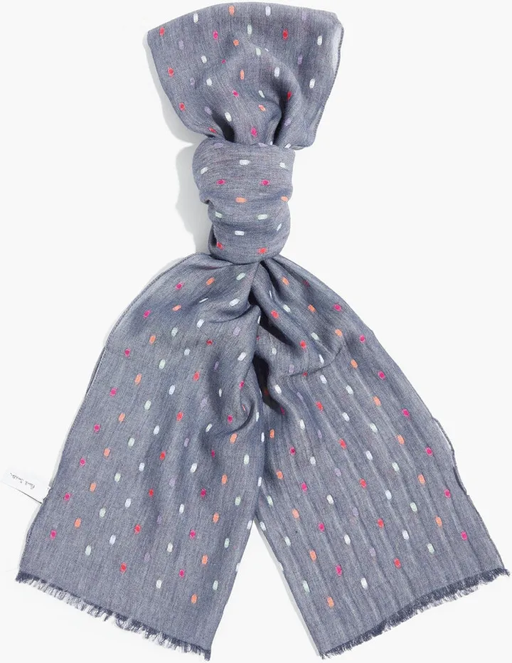 Frayed polka-dot cotton-blend scarf
