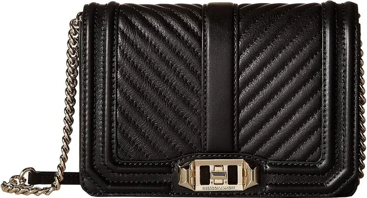 Rebecca Minkoff Chevron Quilted Small Love Crossbody (Black) Cross Body Handbags