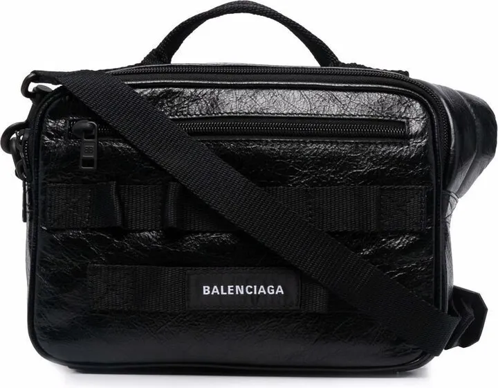 Black Army Leather Cross Body Bag