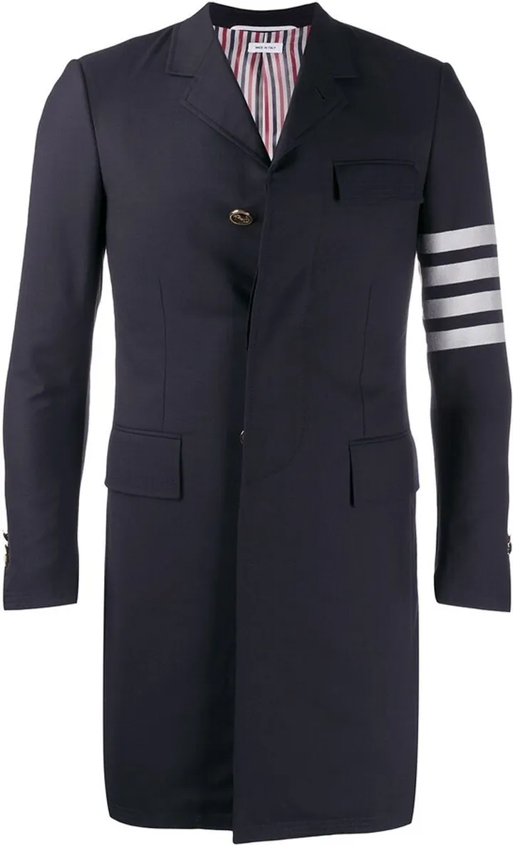 Blue 4-Bar Stripe Wool Coat