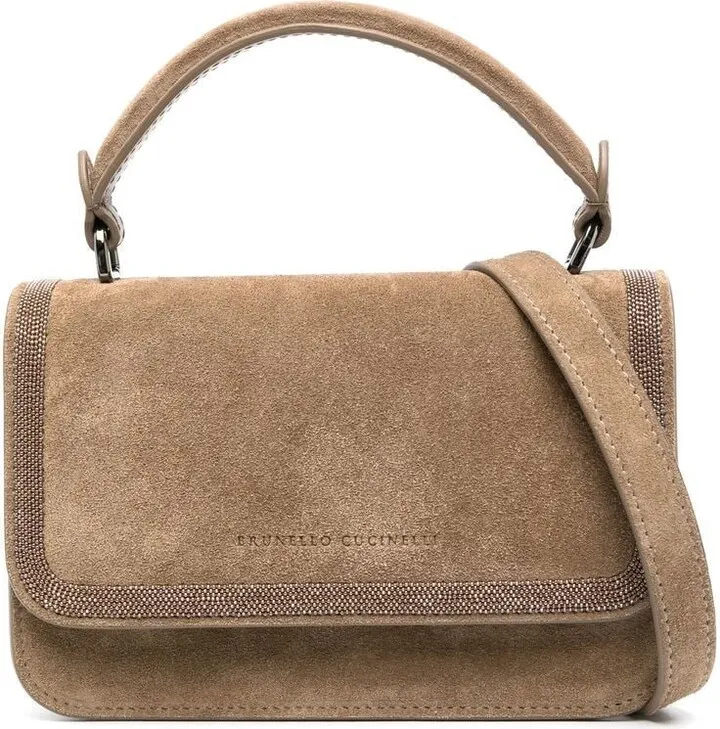 Monili-chain suede crossbody bag