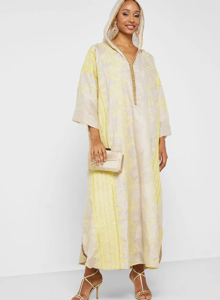 Printed Button Detail Jalabiya