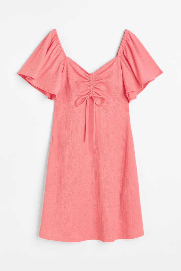 Crinkled Drawstring-detail Dress