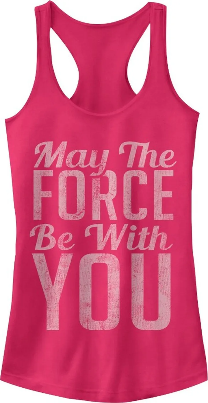 Junior's Star Wars Force With You Mantra Racerback Tank Top - Dark Pink - X Large