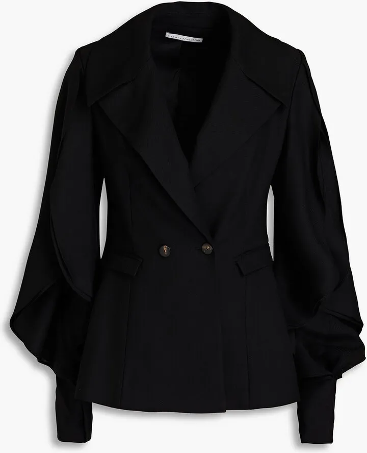 Double-breasted ruffled wool-twill blazer