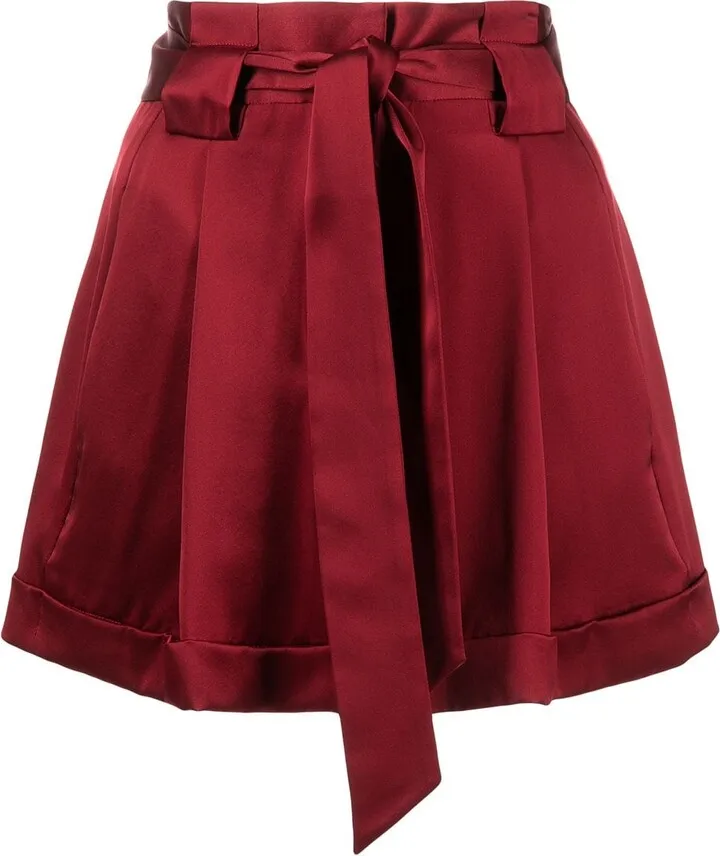 Pleated-Detail Belted Shorts