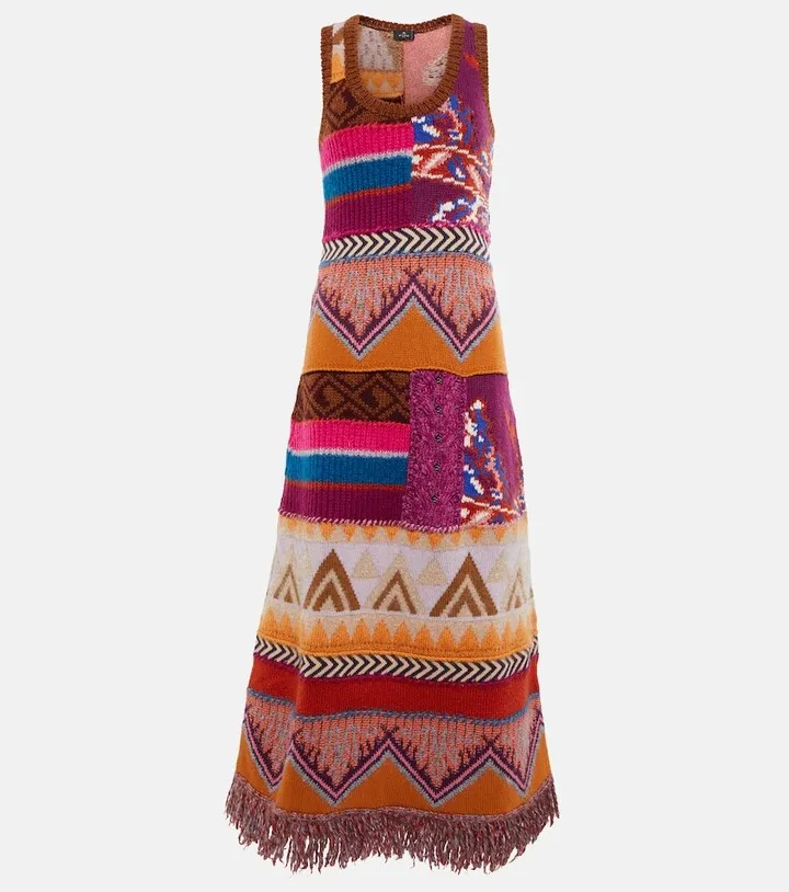 Patchwork knit maxi dress