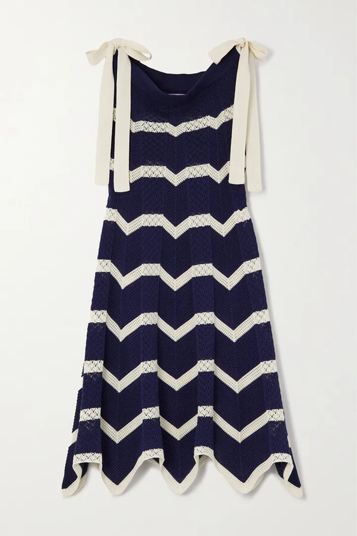 La DoubleJ - Striped Crocheted Cotton Mini Dress - Blue