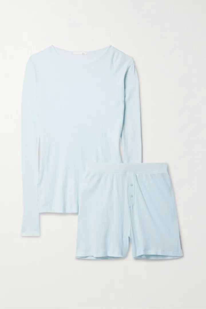Skin - Rayne Regan Ribbed Pima Cotton-jersey Pajama Set - Blue