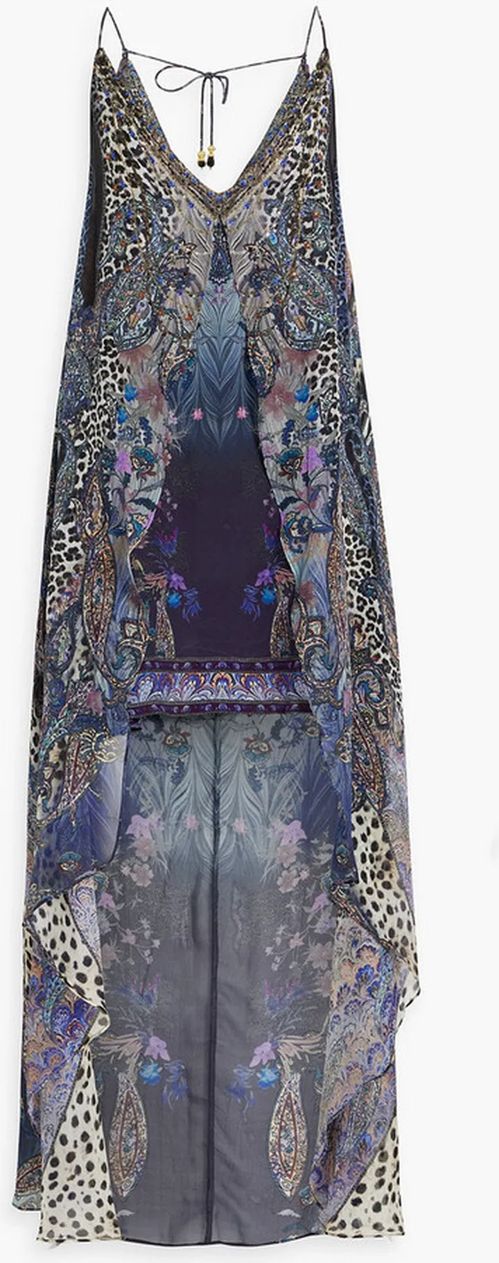 Embellished printed silk crepe de chine mini dress