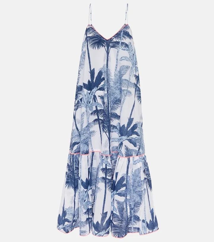 Printed cotton slip midi dress