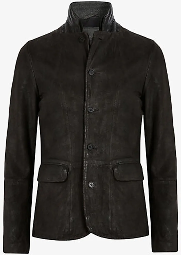 Mens Anthracitegre Survey Brushed-leather Blazer