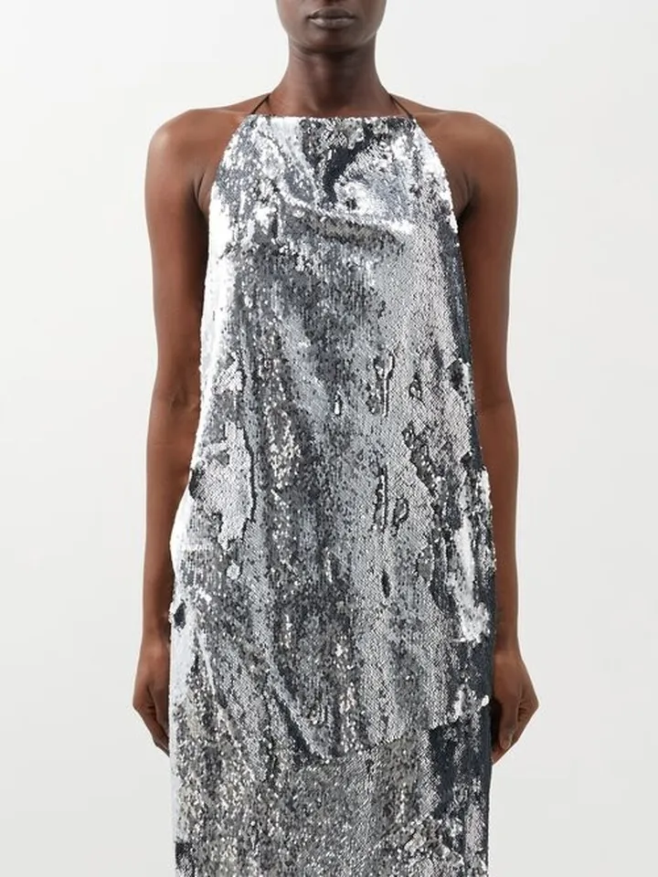 Asymmetric Sequinned Halterneck Top