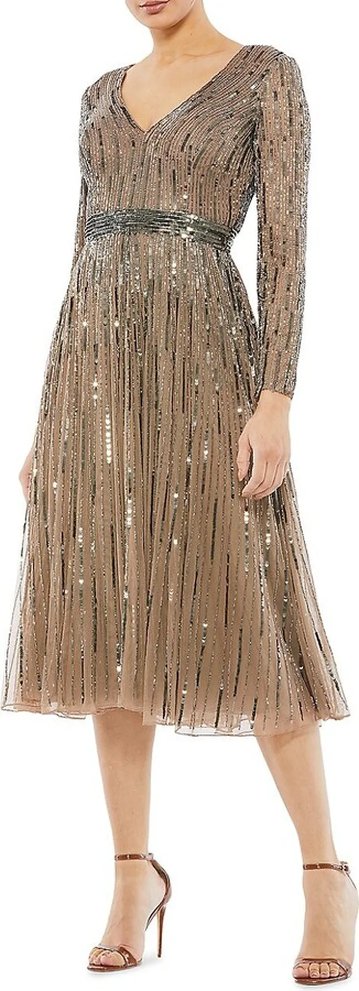 Sequin Long-Sleeve Cocktail Dress