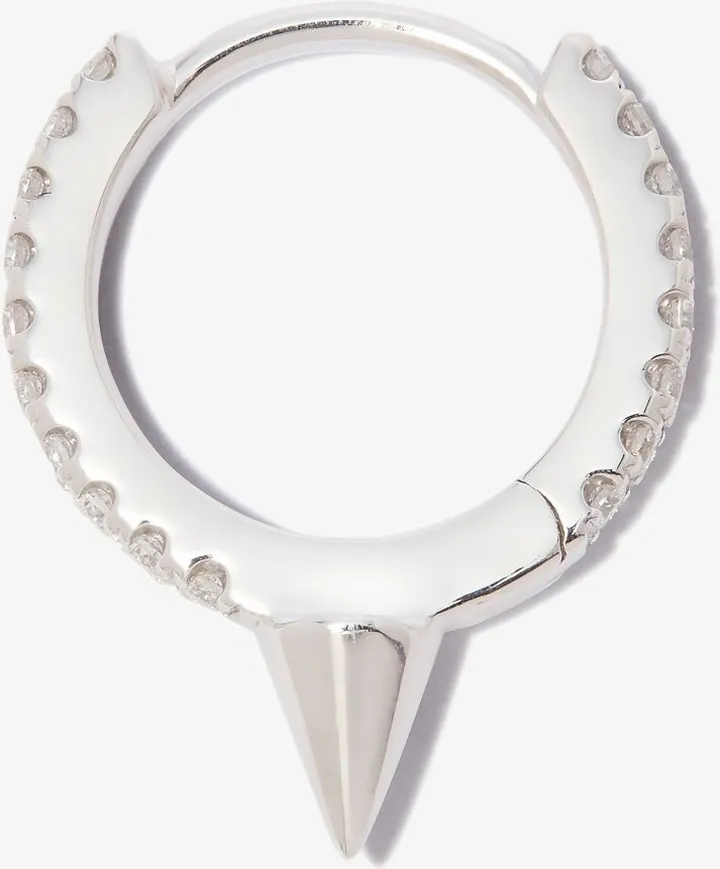 18K White Gold Spike Diamond Hoop Earring