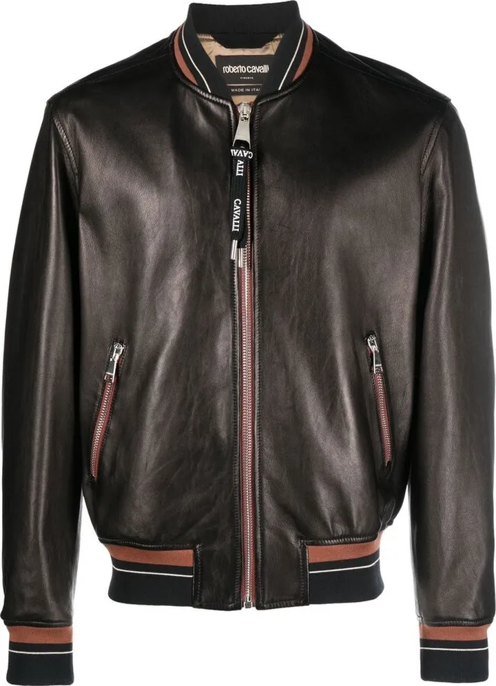 Zip-Up Leather Bomber Jacket