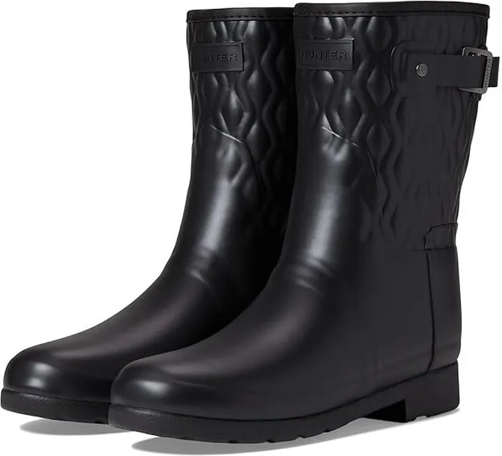 Hunter Refined Short Vertical Quilt Boot (Black) Women's Rain Boots