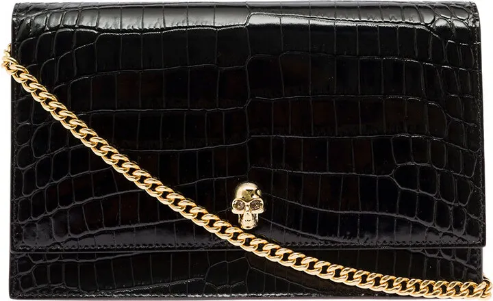 Skull Medium Black Crocodile Printed Leather Crossbody Bag Alexander Mcqueen Woman