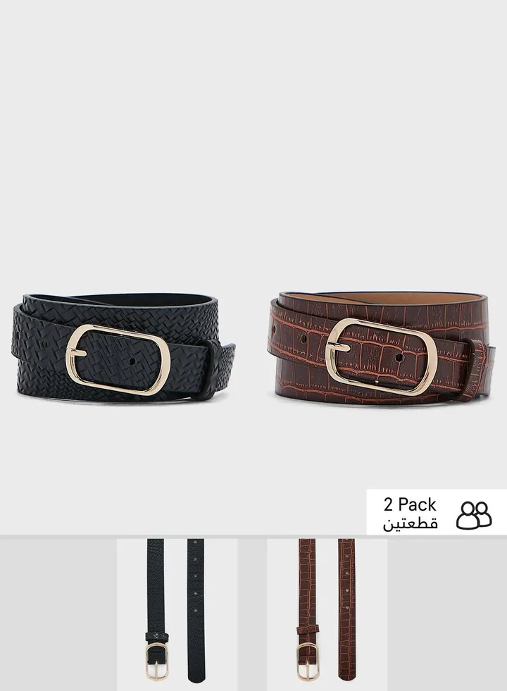 Two Pack Croc Print Belt Set