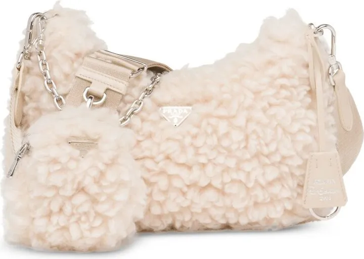 Shearling Logo-Plaque Crossbody Bag