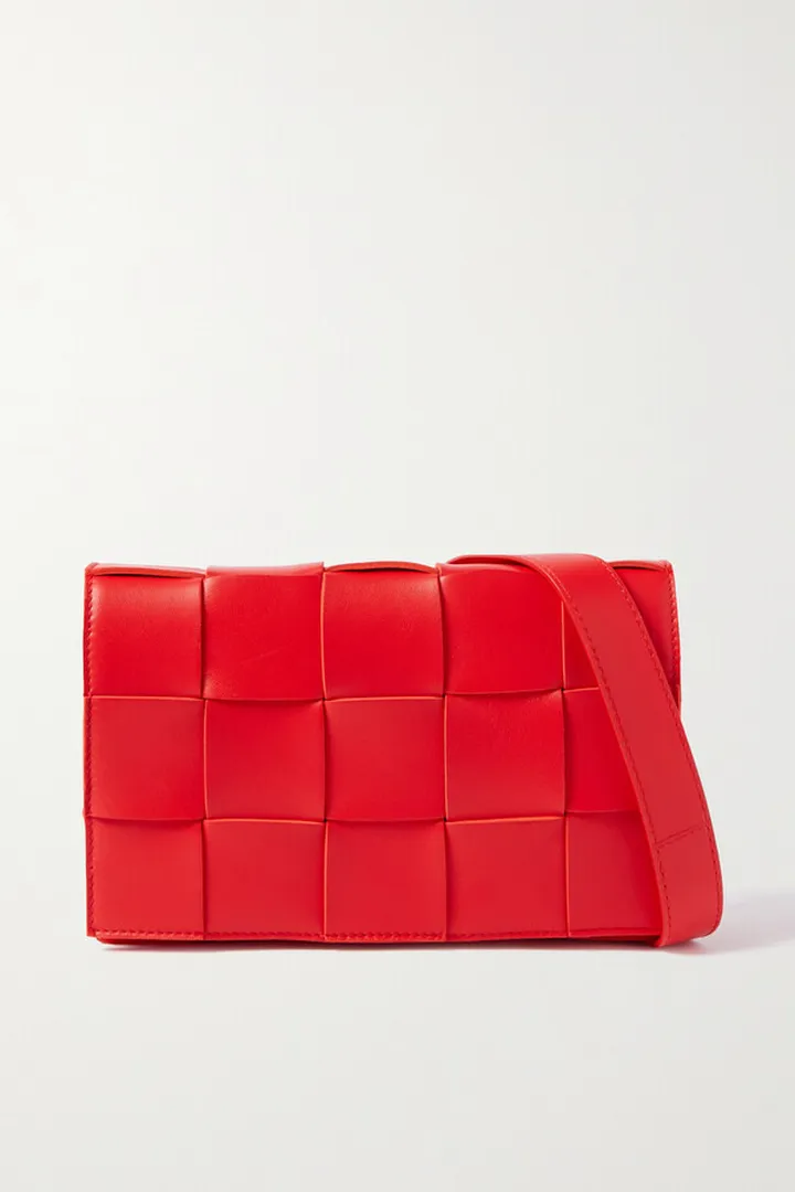 Bottega Veneta - Cassette Intrecciato Leather Shoulder Bag - Red