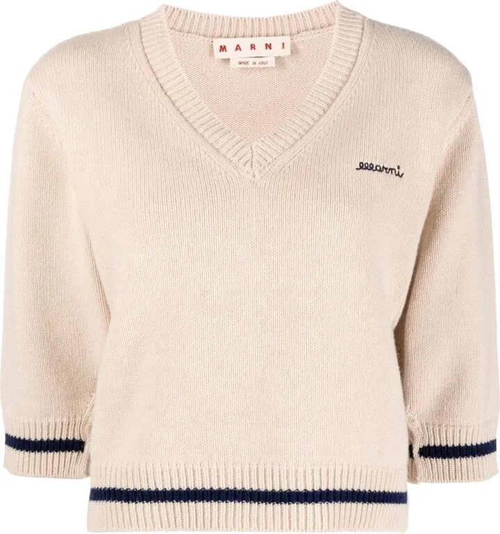 logo-embroidered V-neck jumper