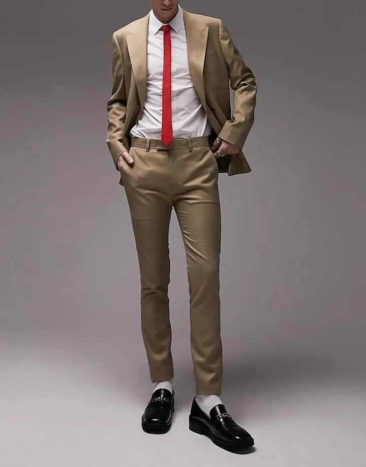 Topman super skinny wedding suit pants in olive