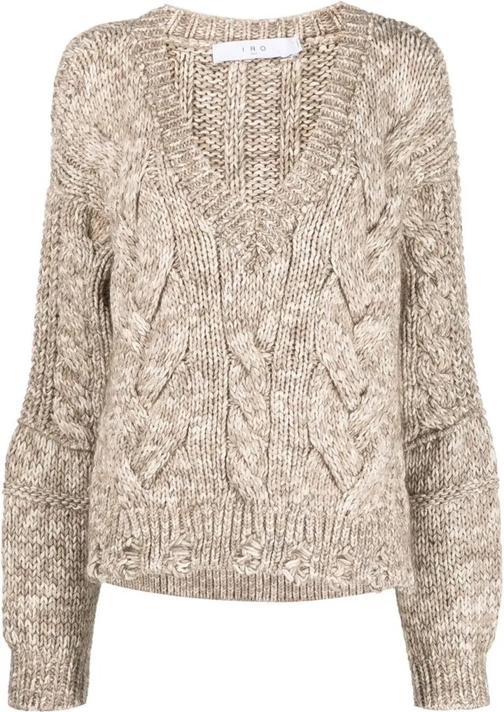 cable-knit V-neck jumper