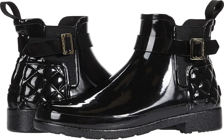 Hunter Refined Gloss Quilt Chelsea (Black) Women's Shoes
