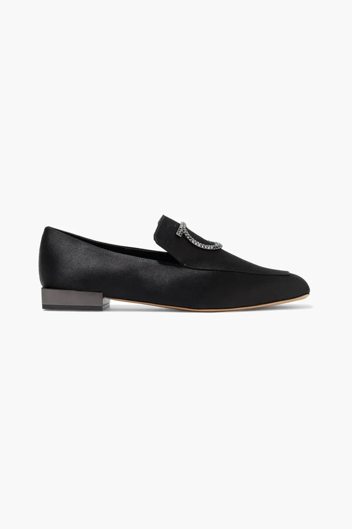 Lana crystal-embellished satin loafers