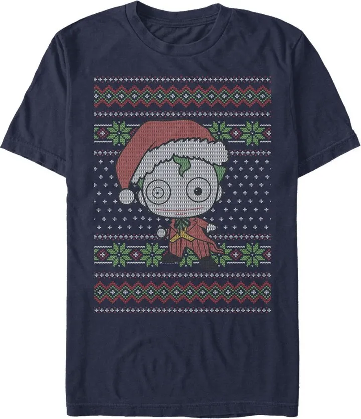 Men's Batman Ugly Christmas Chibi Joker T-Shirt - Navy Blue - Medium