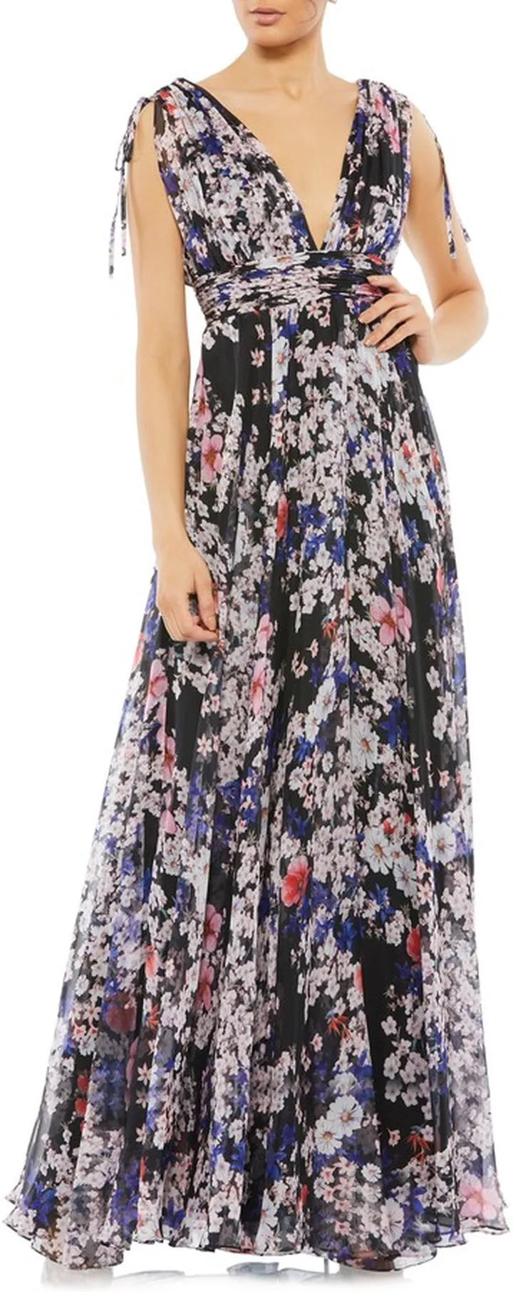 Empire Waist Floral Chiffon Gown