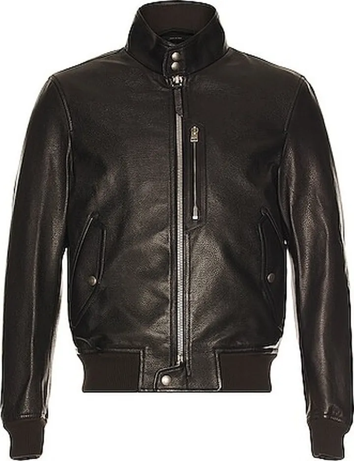 TOM FORD Grain Leather Harrington Jacket in Black
