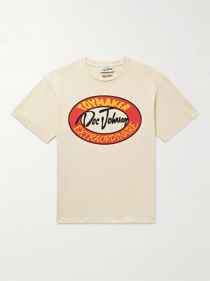 Distressed Logo-Print Glittered Cotton-Jersey T-Shirt