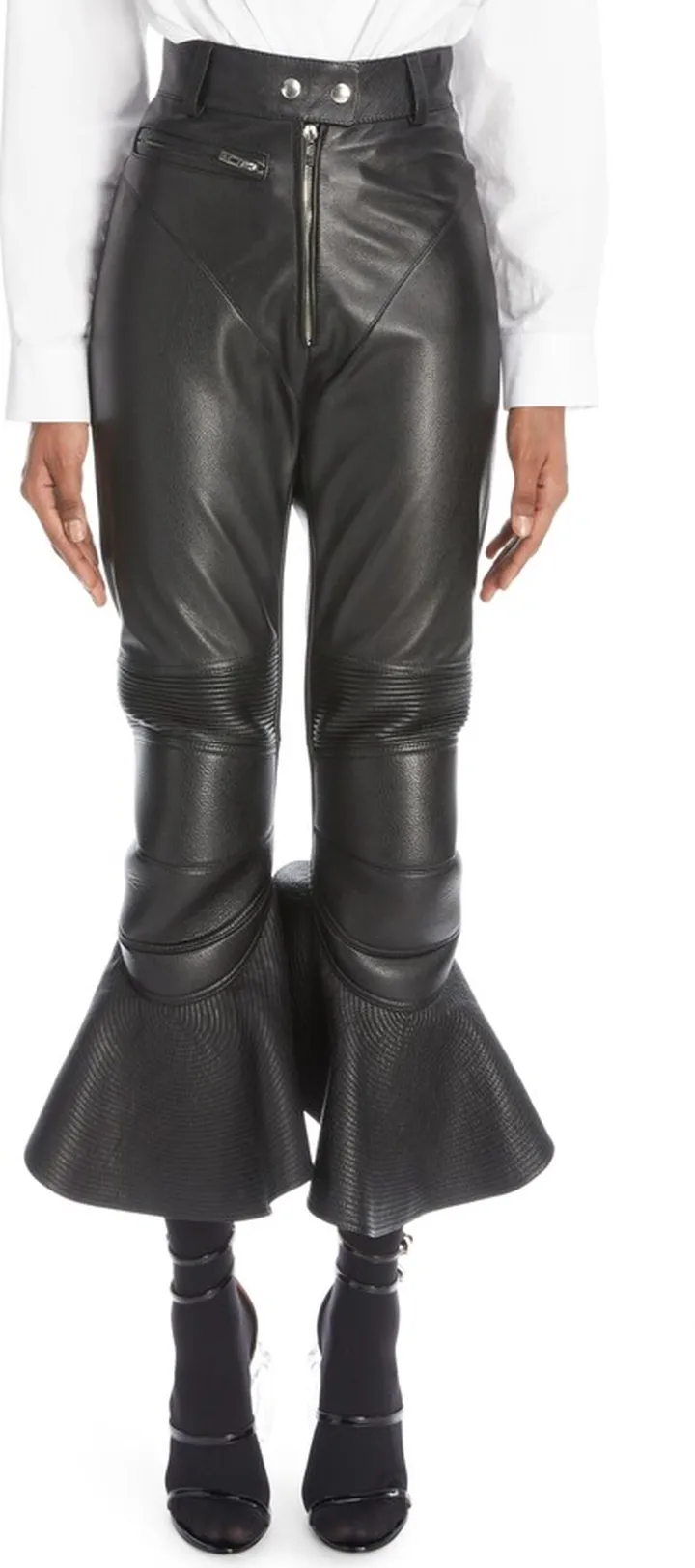 High Waist Ruffle Leather Moto Pants