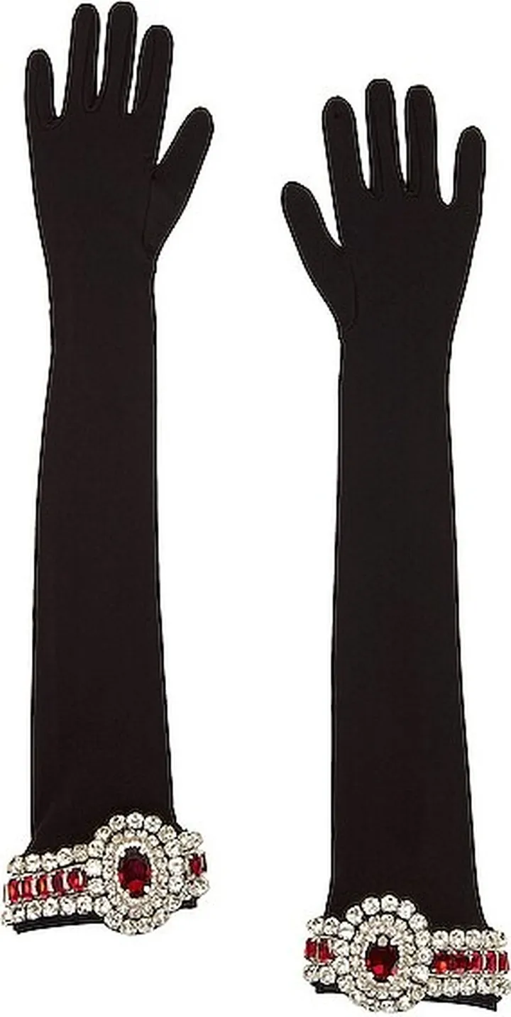 David Koma Crystal Long Gloves in Black
