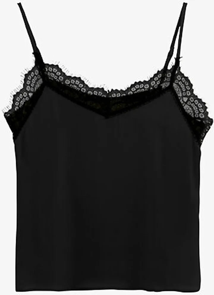 Womens Black Lace-trim Satin Camisole top