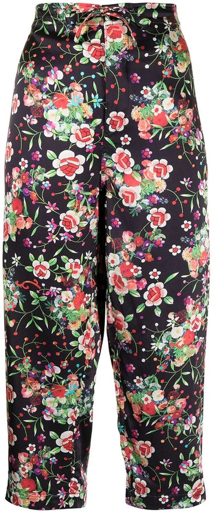 Cropped Floral-Print Silk Trousers