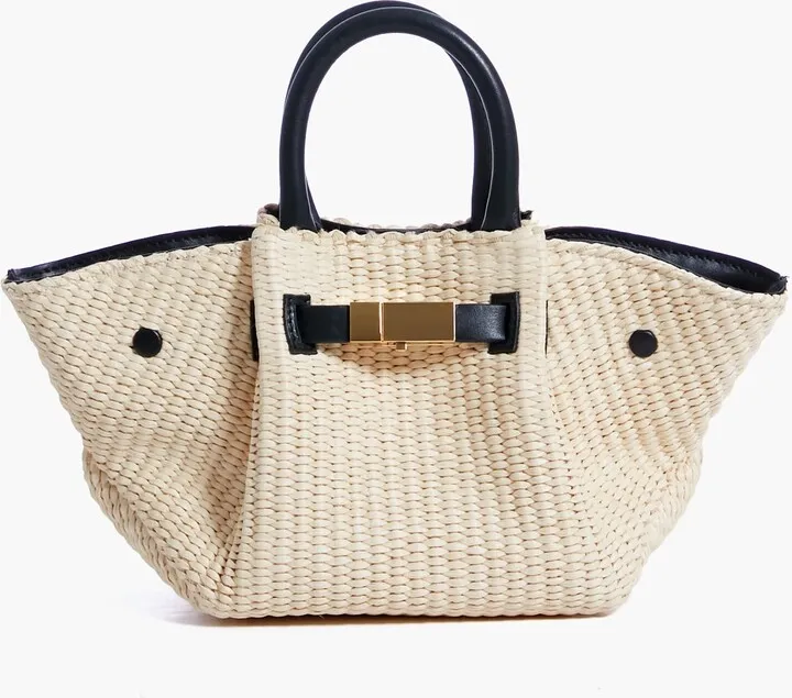 Black Natural Raffia Mini New York Bag