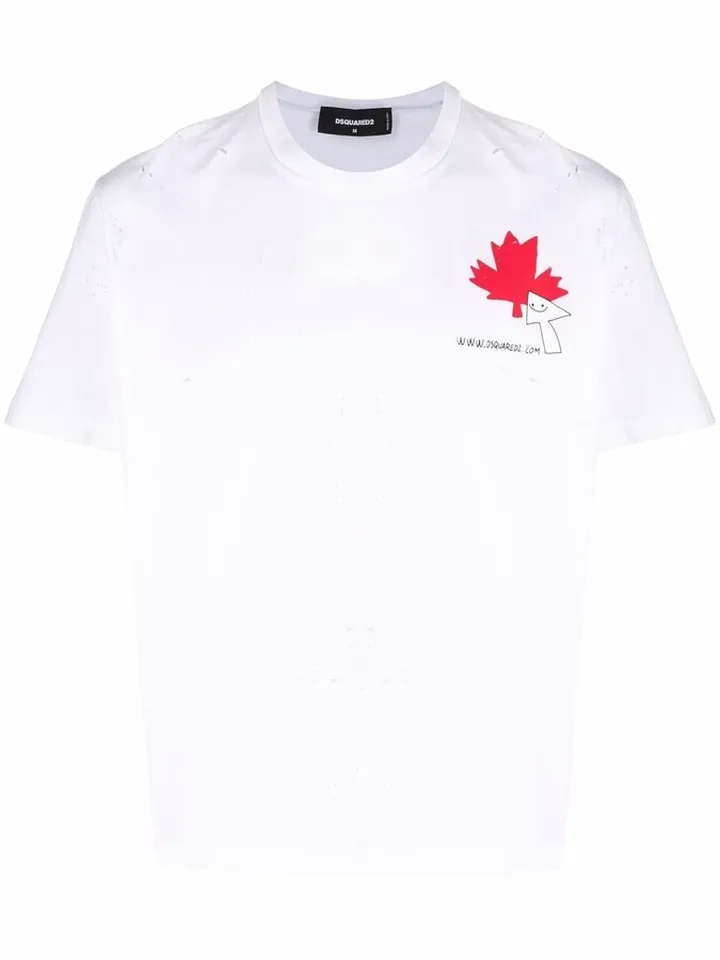 maple leaf-print crew-neck T-shirt