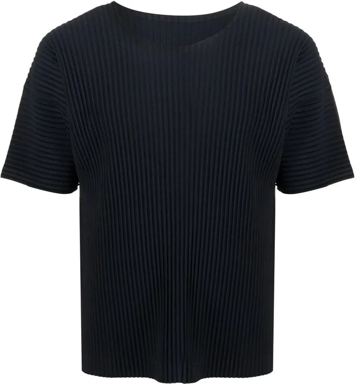 plisse round-neck T-shirt